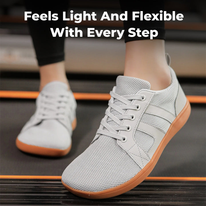 "Men's barefoot shoes, wide toe box, flexible knit upper; breathable, lightweight comfort, ideal for natural walking."