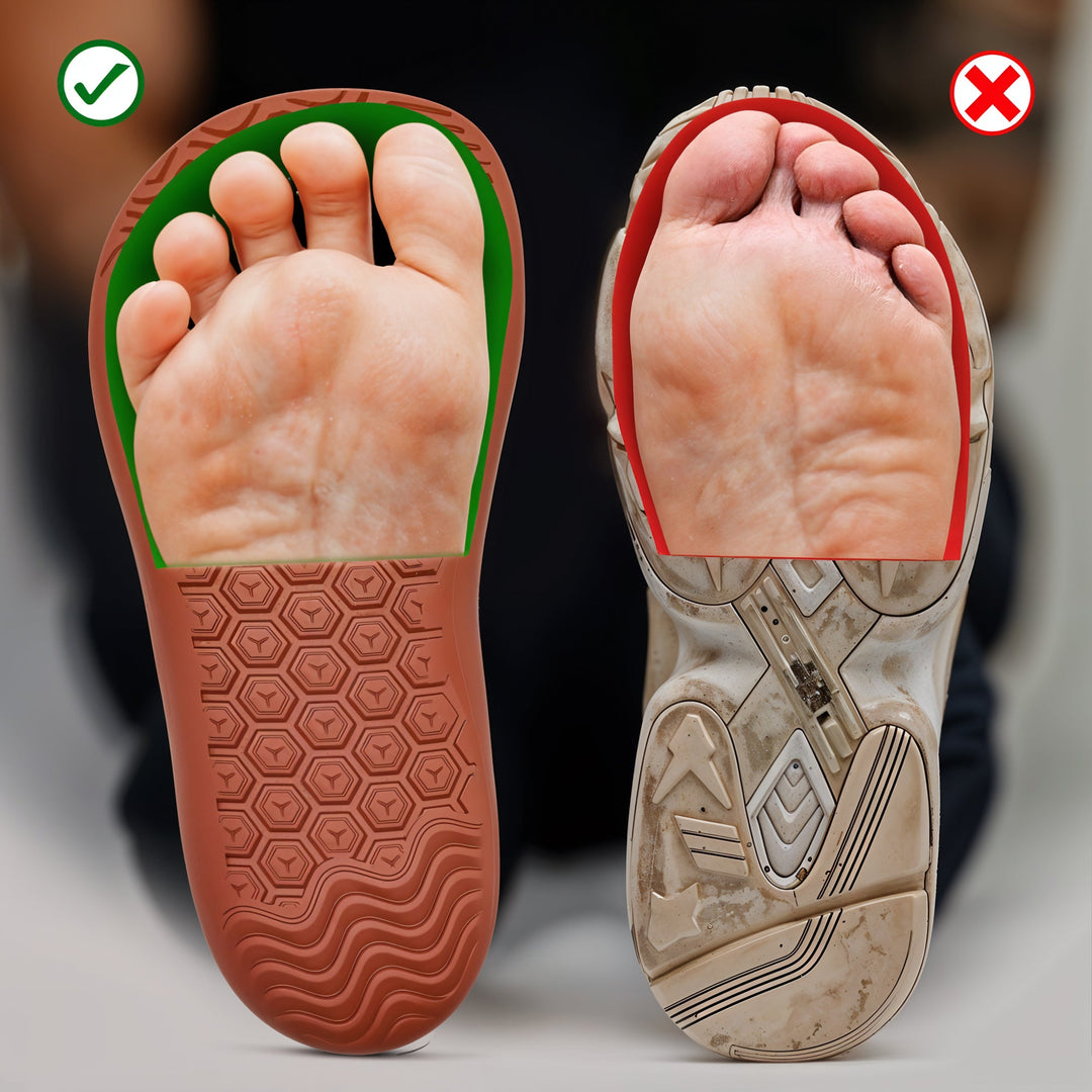 "Men's barefoot shoes, wide toe box, flexible knit upper; breathable, lightweight comfort, ideal for natural walking."