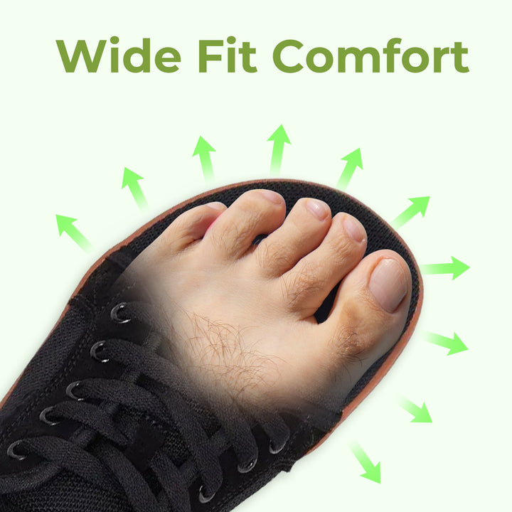 "Men's barefoot shoes, wide toe box, flexible knit upper; breathable, lightweight comfort, ideal for natural walking."