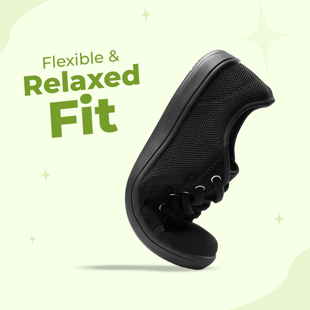 "Men's barefoot shoes, wide toe box, flexible knit upper; breathable, lightweight comfort, ideal for natural walking."
