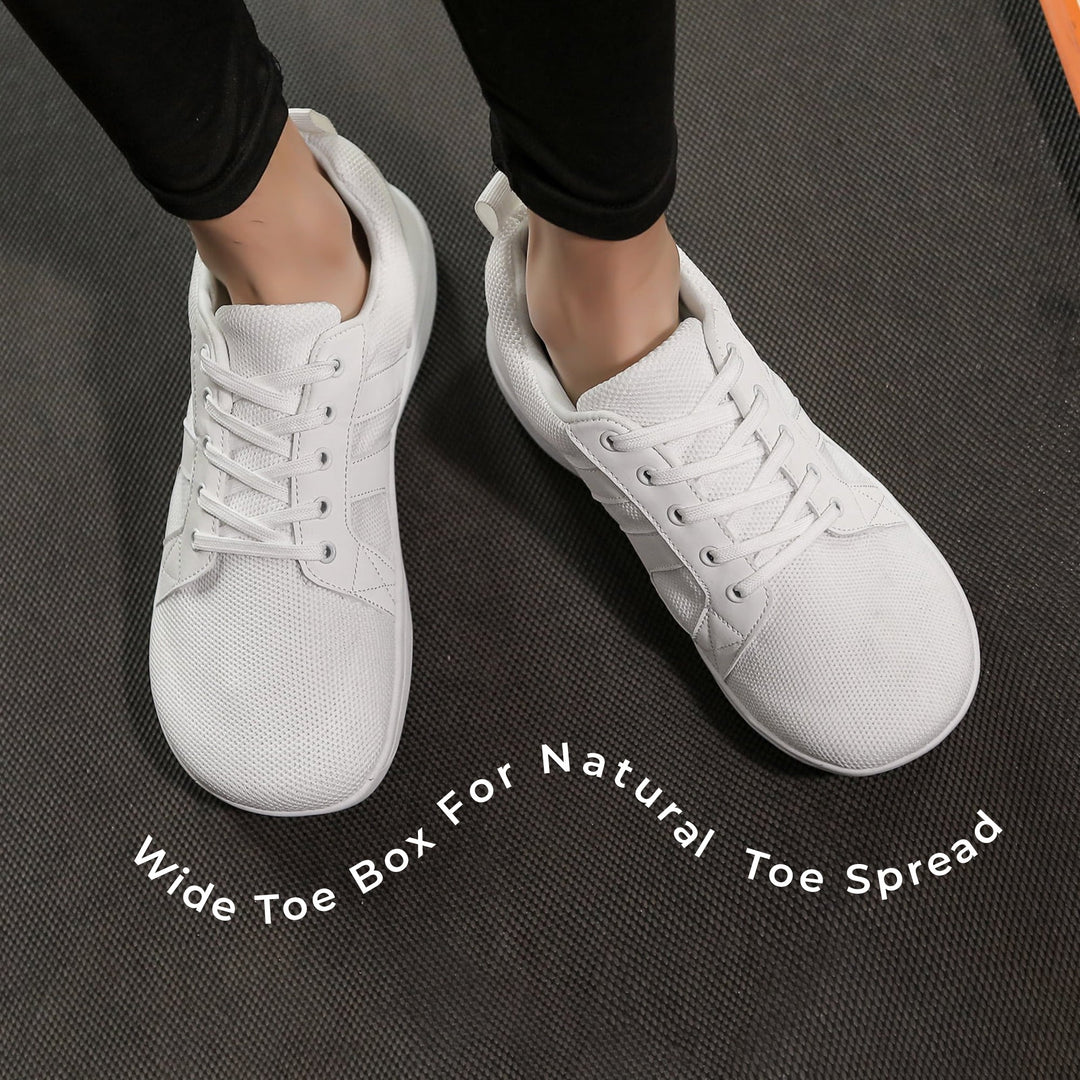 "Men's barefoot shoes, wide toe box, flexible knit upper; breathable, lightweight comfort, ideal for natural walking."
