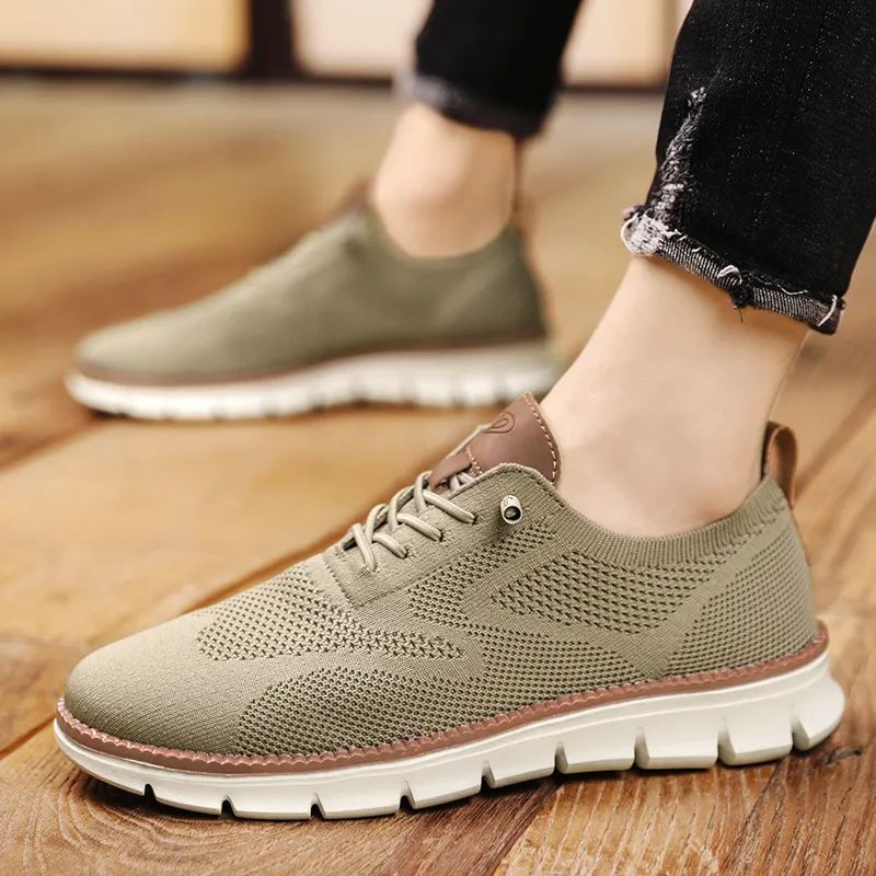 "Men's breathable lightweight stretch shoes, ultra comfort design, feather-light, versatile, knit material, stylish colors."