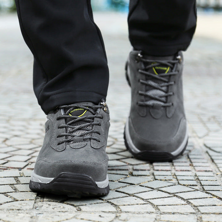Men's brown orthopedic walking shoes offering foot pain relief with cushioned insoles and supportive arch design.