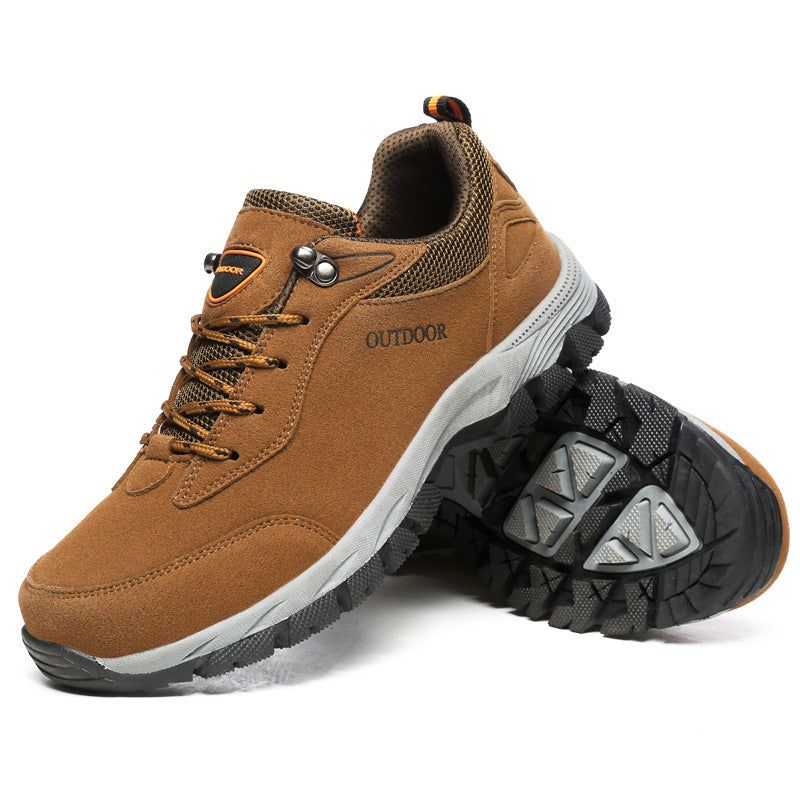 Men's brown orthopedic walking shoes offering foot pain relief with cushioned insoles and supportive arch design.