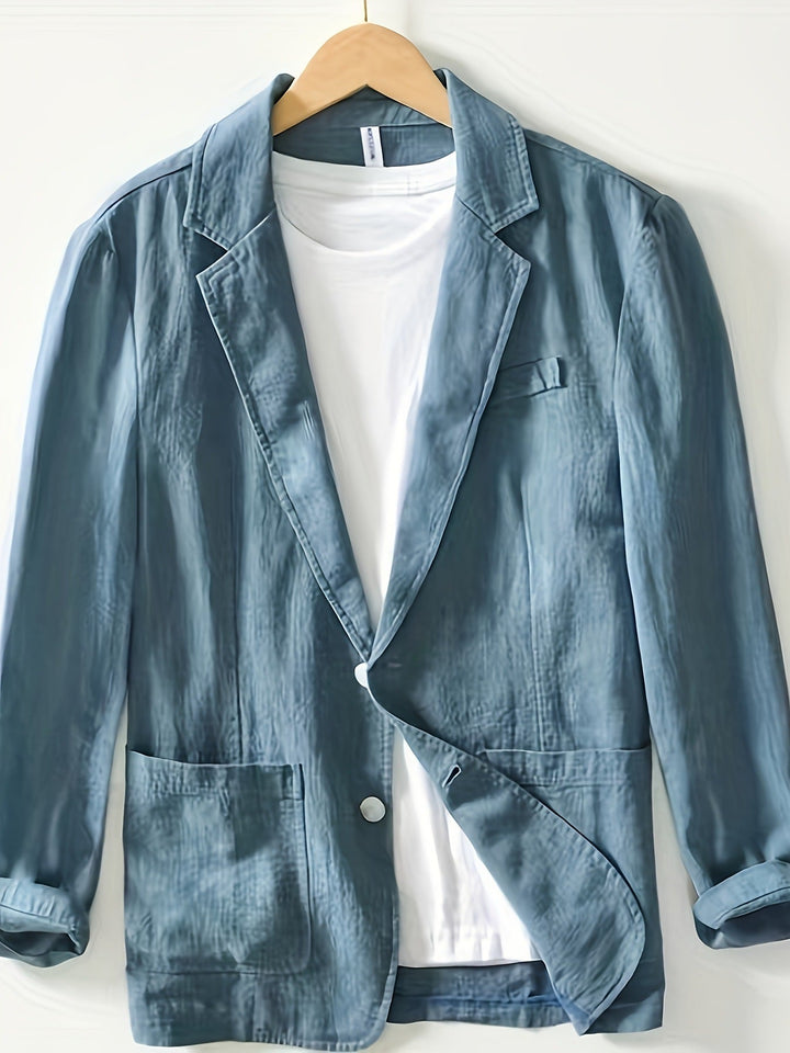 Men's casual linen blazer in versatile color, showcasing a breathable, stylish design, perfect for elegant, effortless outfit