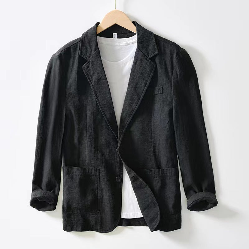 Men's casual linen blazer in versatile color, showcasing a breathable, stylish design, perfect for elegant, effortless outfit