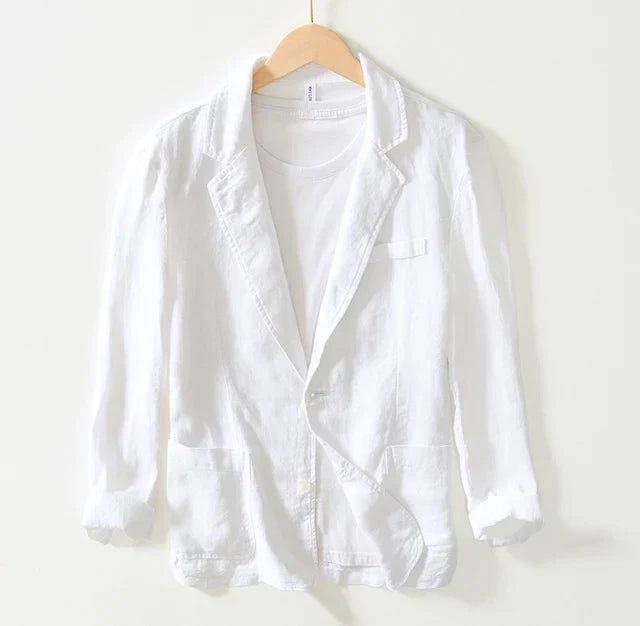 Men's casual linen blazer in versatile color, showcasing a breathable, stylish design, perfect for elegant, effortless outfit