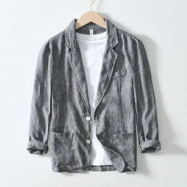 Men's casual linen blazer in versatile color, showcasing a breathable, stylish design, perfect for elegant, effortless outfit