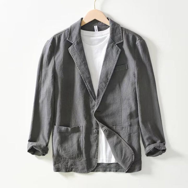 Men's casual linen blazer in versatile color, showcasing a breathable, stylish design, perfect for elegant, effortless outfit