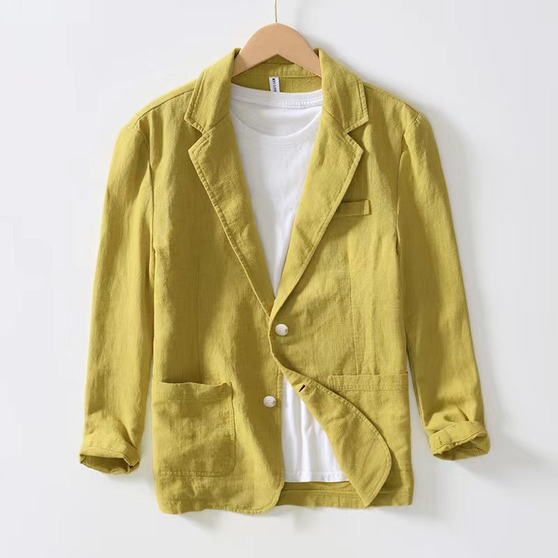Men's casual linen blazer in versatile color, showcasing a breathable, stylish design, perfect for elegant, effortless outfit