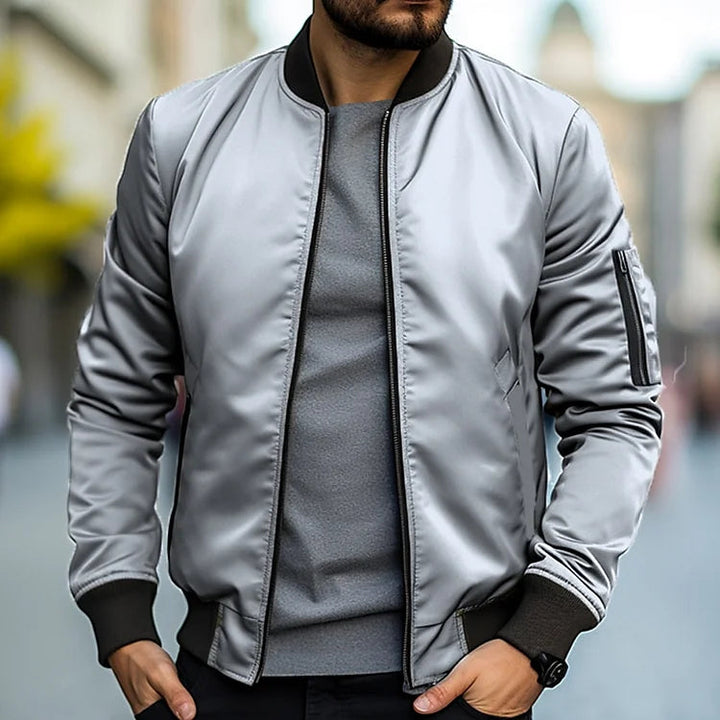 Men's lightweight bomber jacket, classic sleek design in khaki, casual fit, versatile for smart-casual and everyday wear.