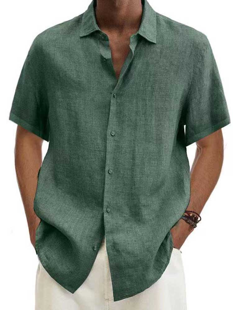 "Mens linen button-down shirt, breathable & stylish, classic design, white color, long sleeves, perfect for casual or formal 