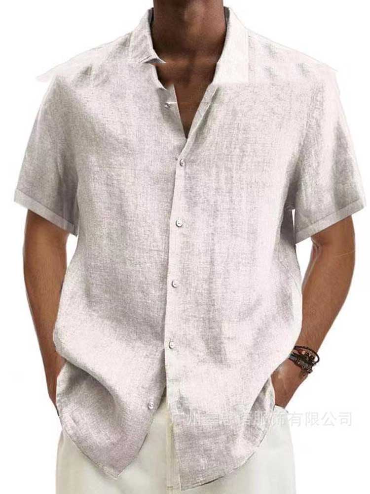 "Mens linen button-down shirt, breathable & stylish, classic design, white color, long sleeves, perfect for casual or formal 
