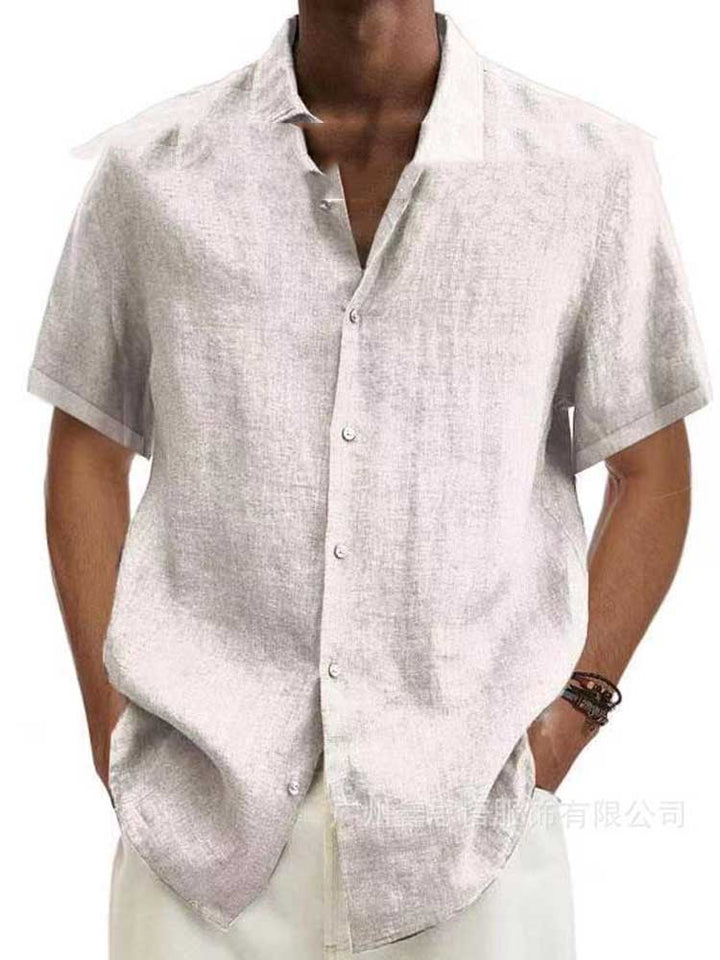 "Mens linen button-down shirt, breathable & stylish, classic design, white color, long sleeves, perfect for casual or formal 