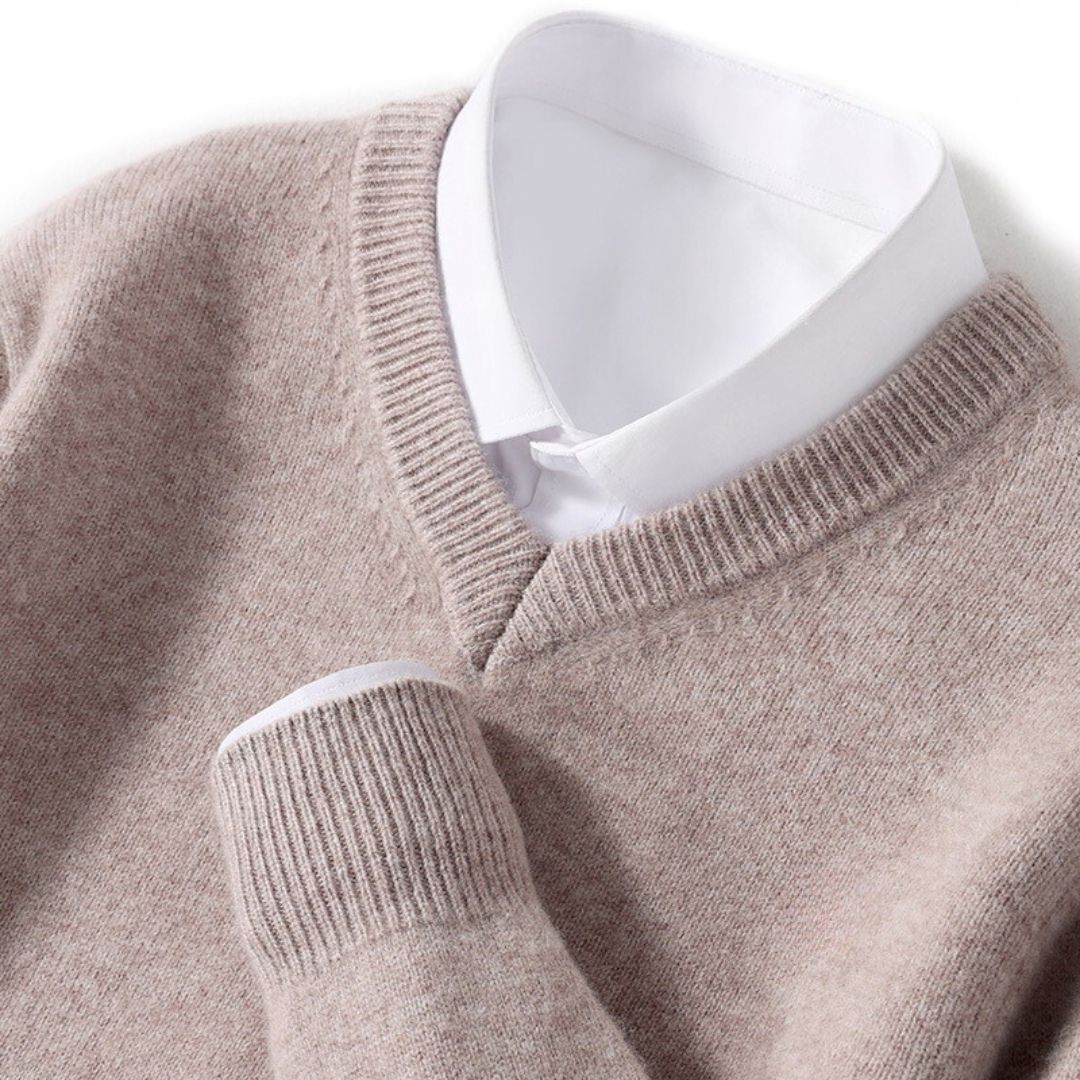 "Men's soft Merino V-Neck sweater, sleek modern design, ultra-comfortable fit, essential for style-conscious wardrobes."