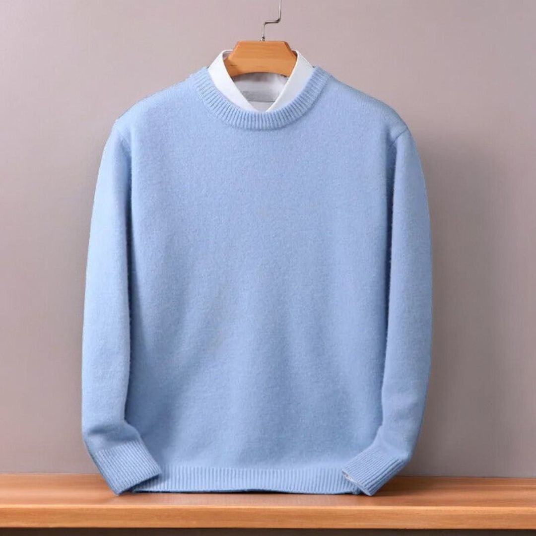"Men's ultra-soft Whitby cashmere sweater, premium fit, in classic color, showcasing luxurious texture and cozy warmth."