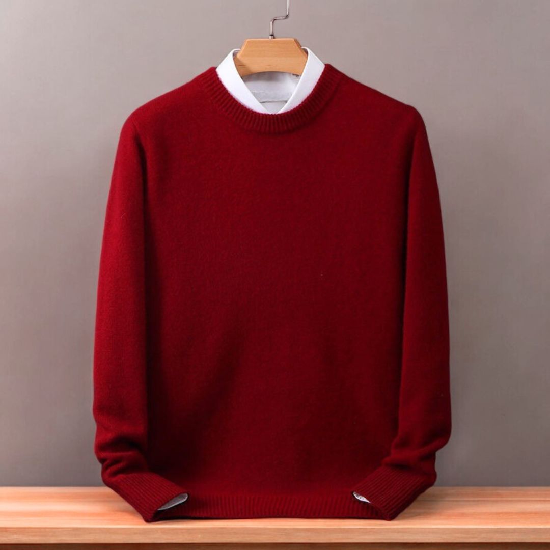 "Men's ultra-soft Whitby cashmere sweater, premium fit, in classic color, showcasing luxurious texture and cozy warmth."
