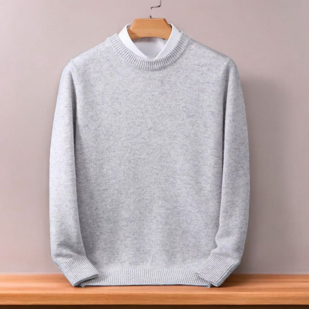 "Men's ultra-soft Whitby cashmere sweater, premium fit, in classic color, showcasing luxurious texture and cozy warmth."