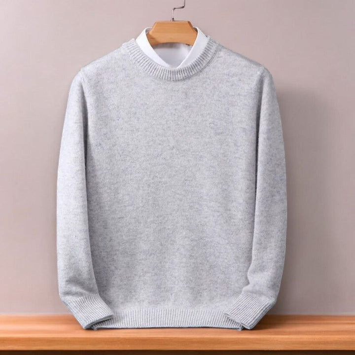 "Men's ultra-soft Whitby cashmere sweater, premium fit, in classic color, showcasing luxurious texture and cozy warmth."