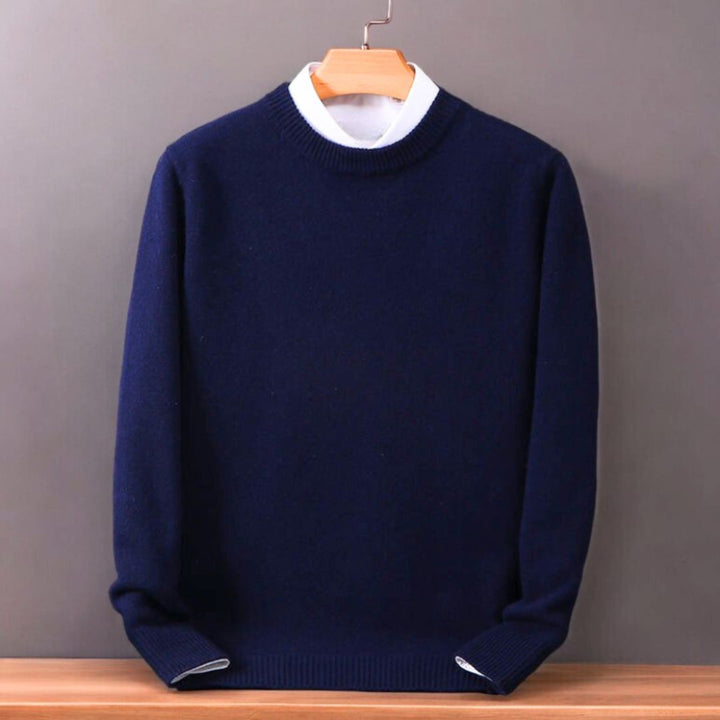 "Men's ultra-soft Whitby cashmere sweater, premium fit, in classic color, showcasing luxurious texture and cozy warmth."