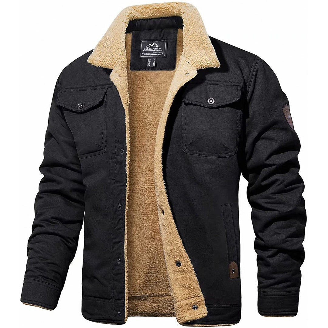 "Men's vintage bomber jacket in black, offering winter warmth with classic style and functional pockets."