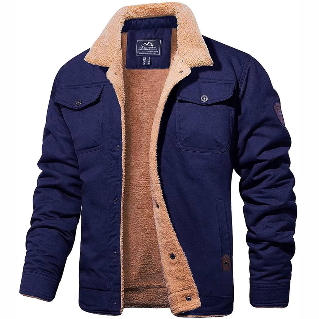"Men's vintage bomber jacket in black, offering winter warmth with classic style and functional pockets."