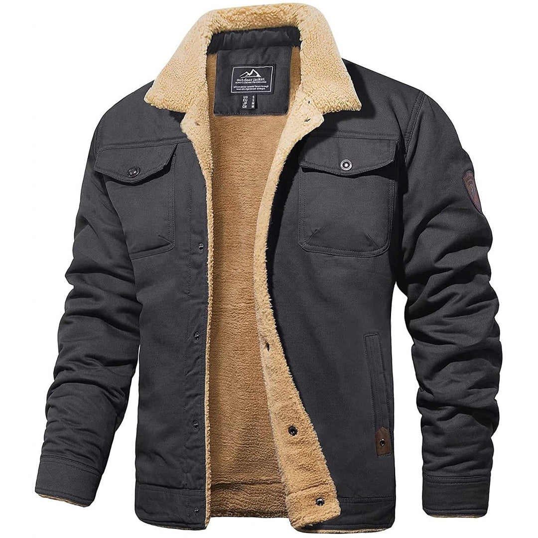 "Men's vintage bomber jacket in black, offering winter warmth with classic style and functional pockets."