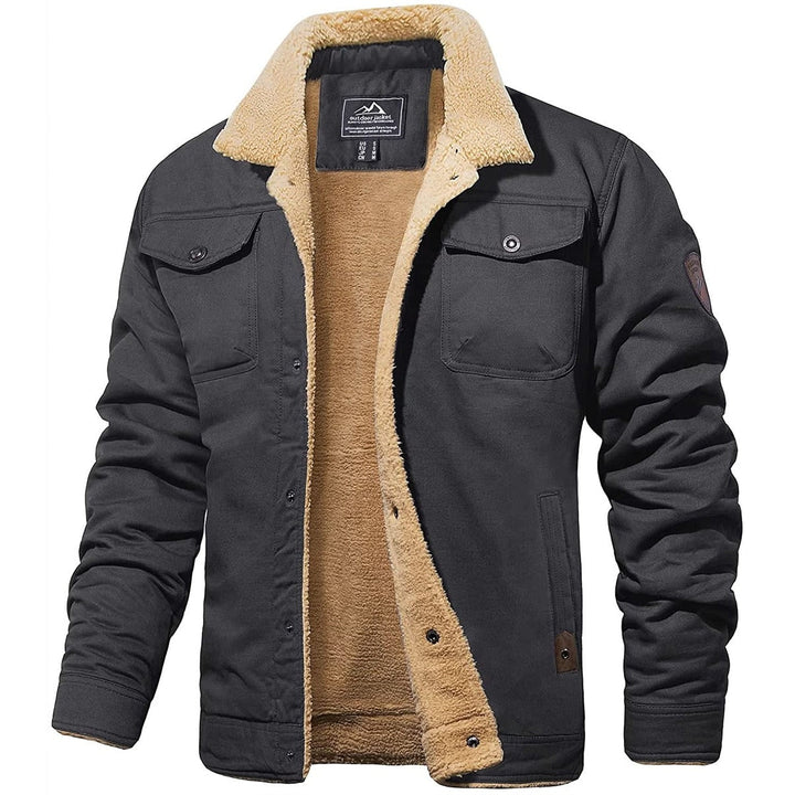 "Men's vintage bomber jacket in black, offering winter warmth with classic style and functional pockets."