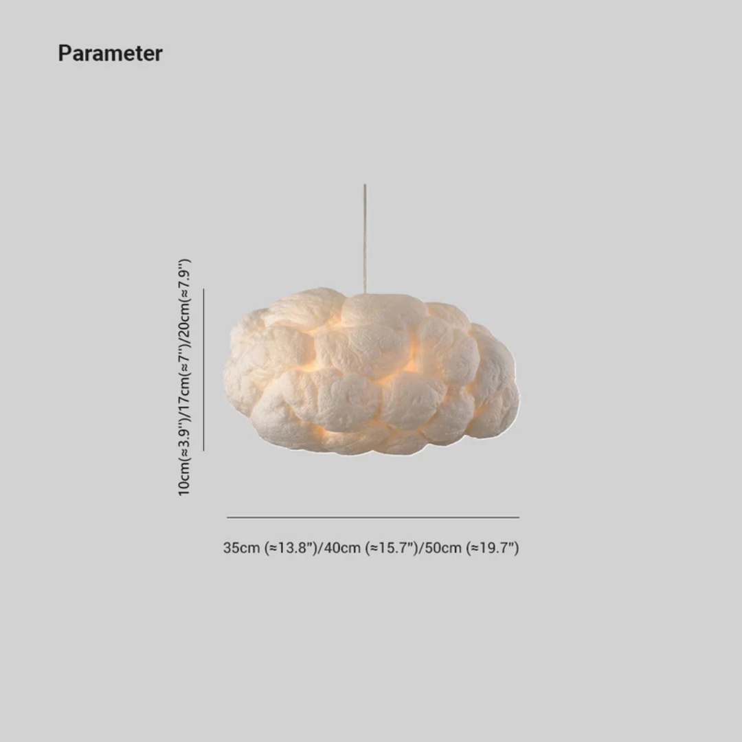 "Modern LED pendant light with cloud-like design, made of PVC and cotton, ideal for interiors. Nimbus style for cozy ambiance