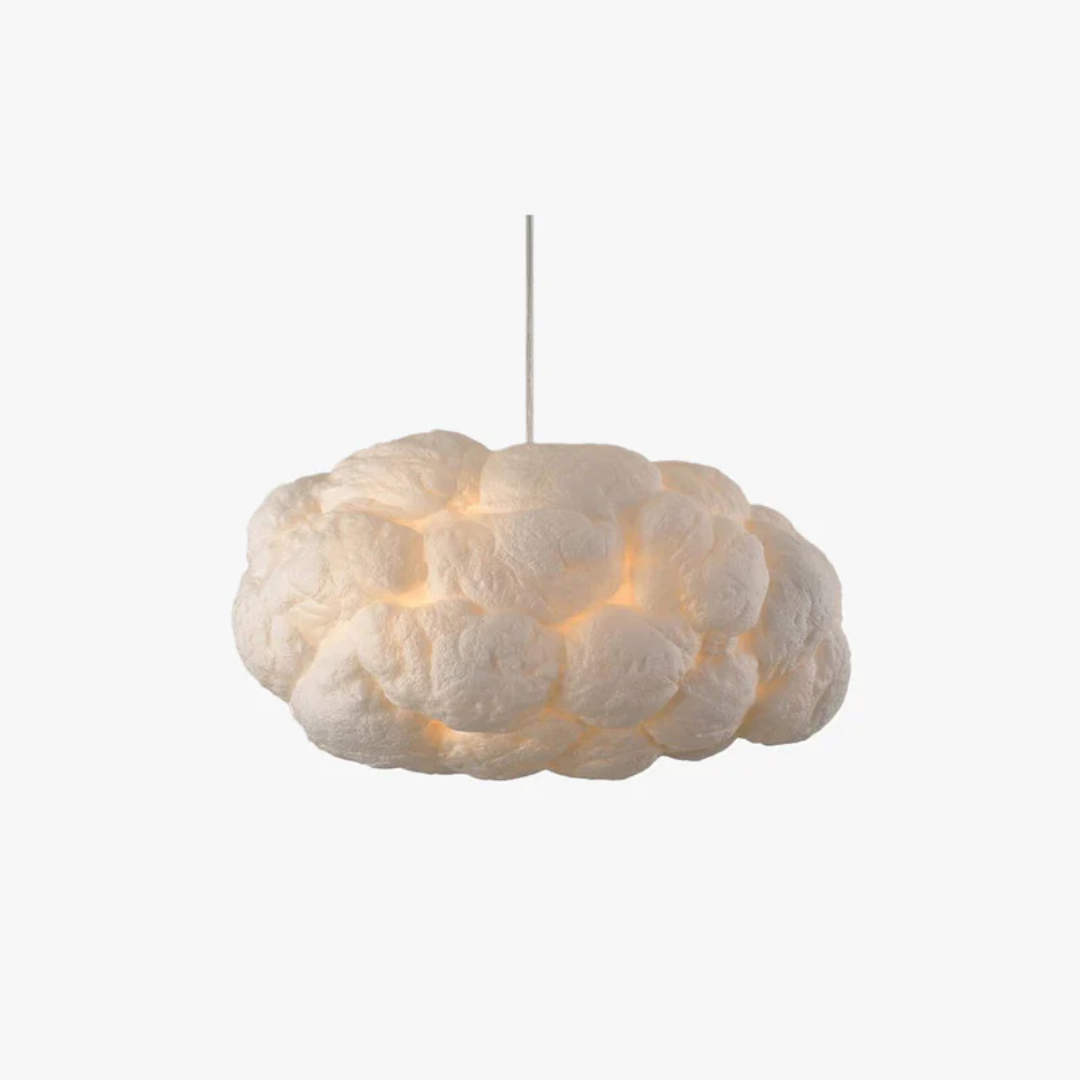 "Modern LED pendant light with cloud-like design, made of PVC and cotton, ideal for interiors. Nimbus style for cozy ambiance