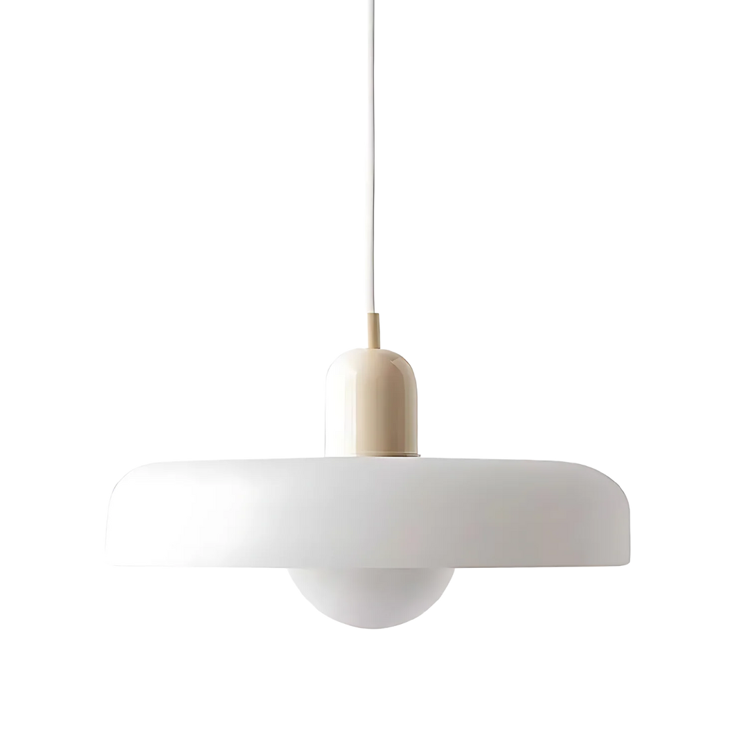 "Modern glass pendant light with sleek glass, brushed metal, ideal for elegant interiors, adds sophistication and warmth."