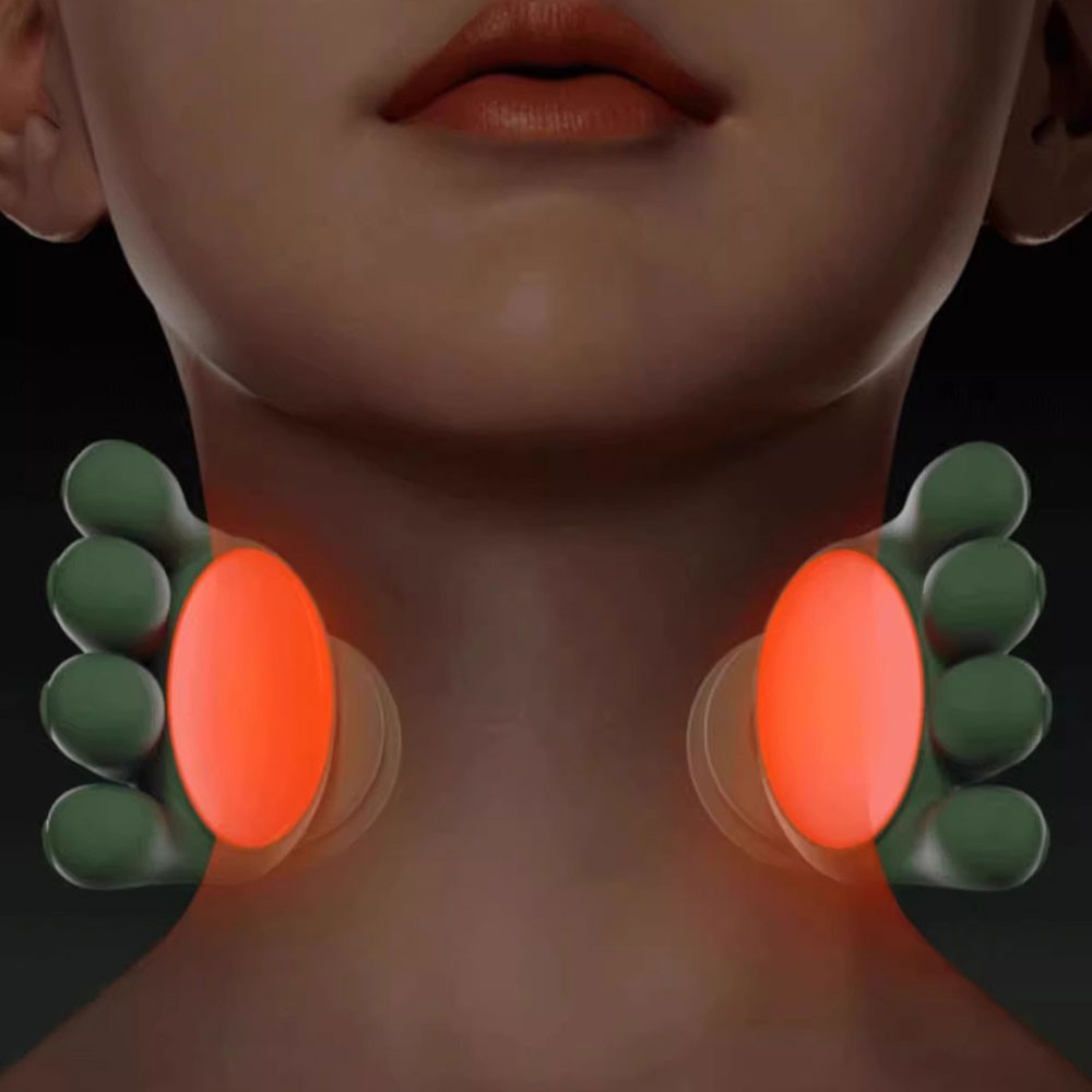 Moss Green neck and shoulder massager, ergonomic design, deep-kneading action, soothing heat therapy, adjustable settings.