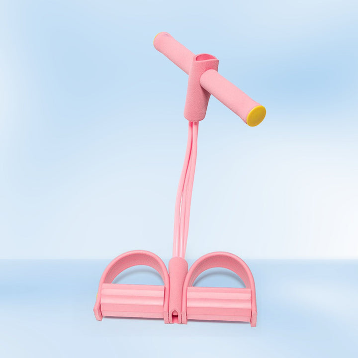 "Multi-Function resistance band with foam handles, vibrant colors, durable latex, enhancing home exercise versatility."