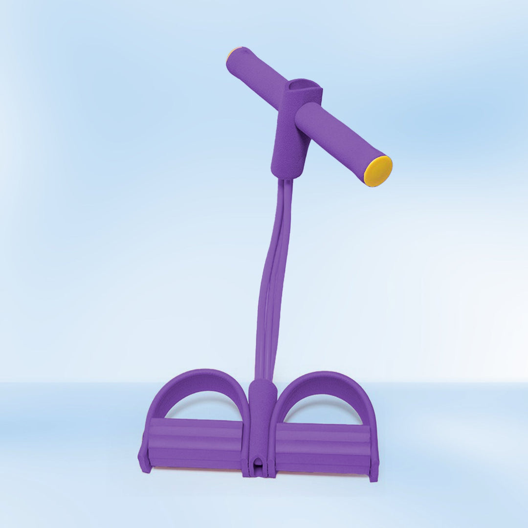 "Multi-Function resistance band with foam handles, vibrant colors, durable latex, enhancing home exercise versatility."