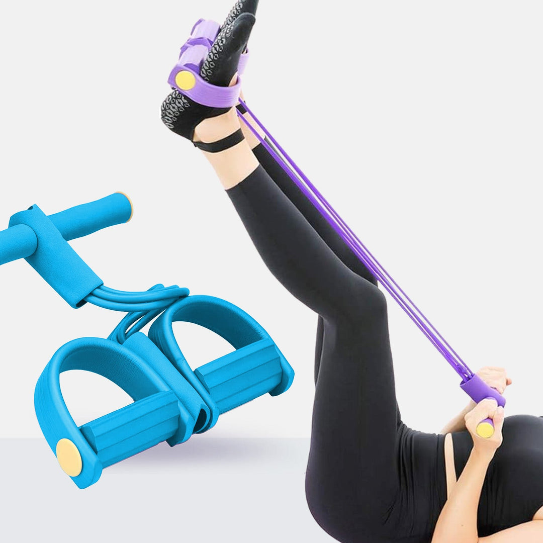 "Multi-Function resistance band with foam handles, vibrant colors, durable latex, enhancing home exercise versatility."