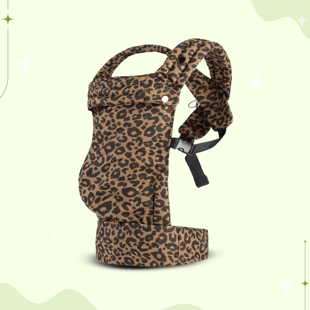 Multi-position baby carrier with plush straps in breathable fabric, for front or back carrying, fits babies 3.2-20 kg.