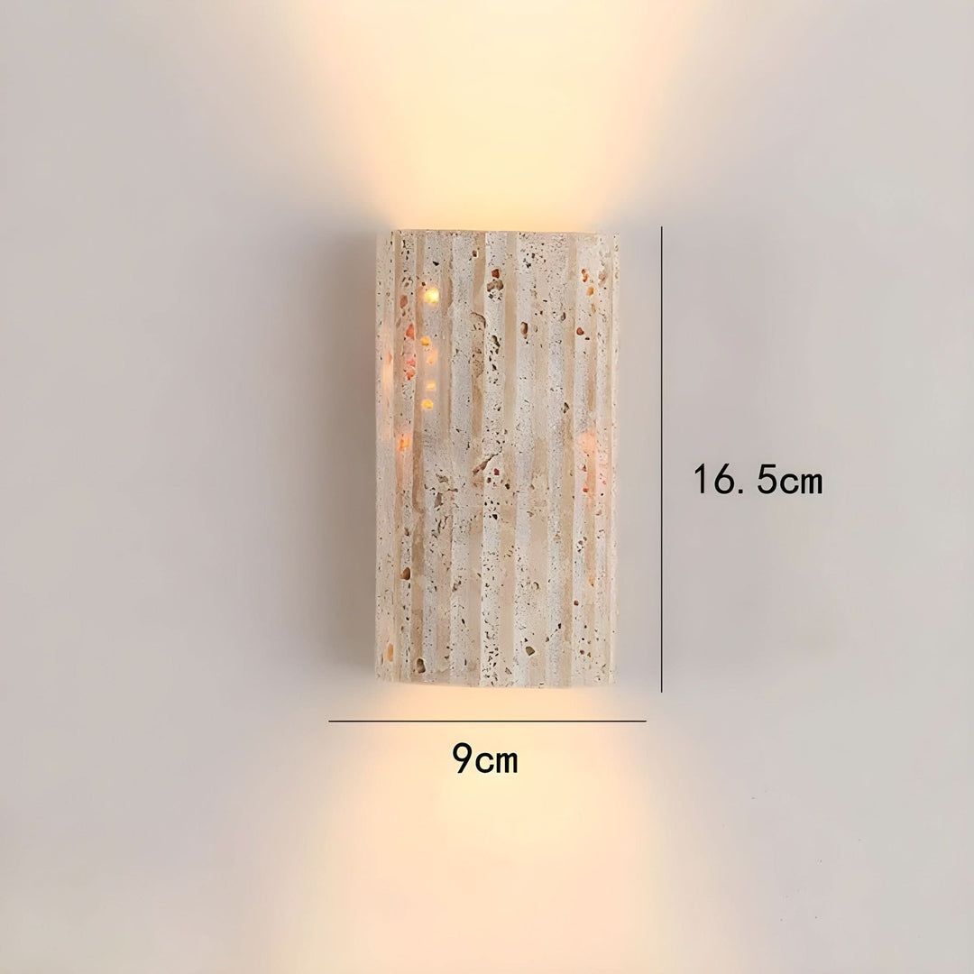 "Natural stone wall lamp with warm LED glow, showcasing organic texture and ambient lighting for modern interiors."