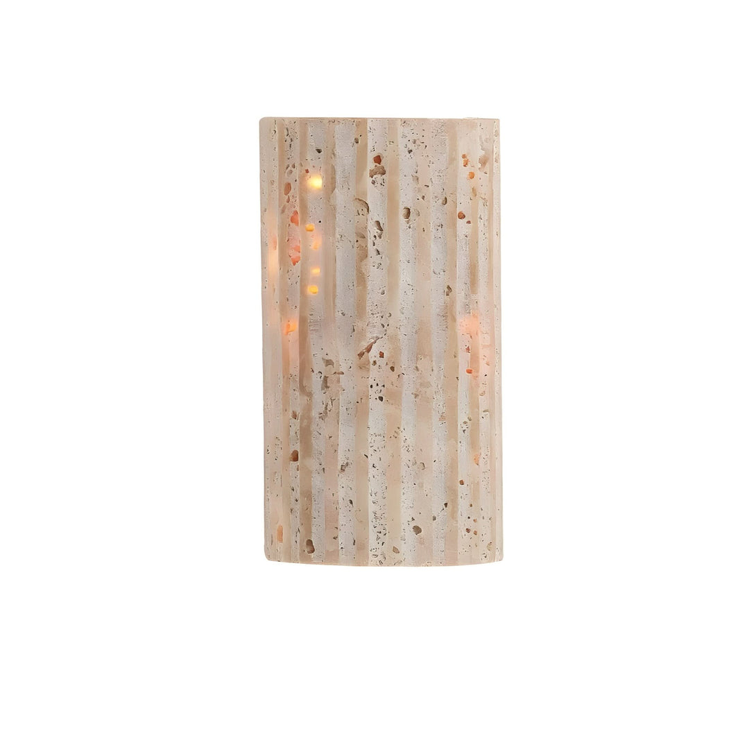 "Natural stone wall lamp with warm LED glow, showcasing organic texture and ambient lighting for modern interiors."