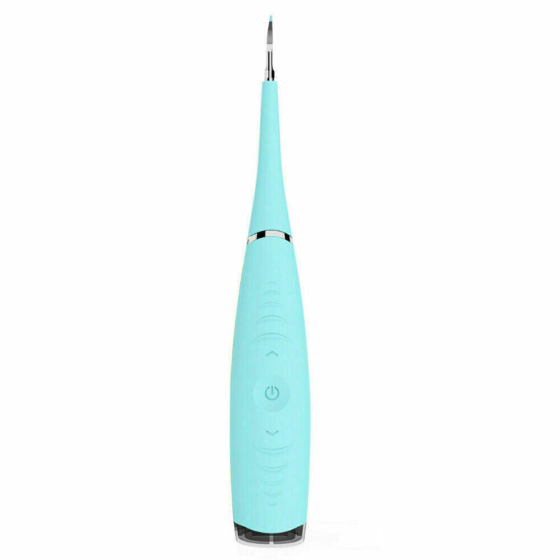 "Pink ultrasonic tooth cleaning wand with adjustable intensity levels, sleek design, portable for effective at-home dental ca