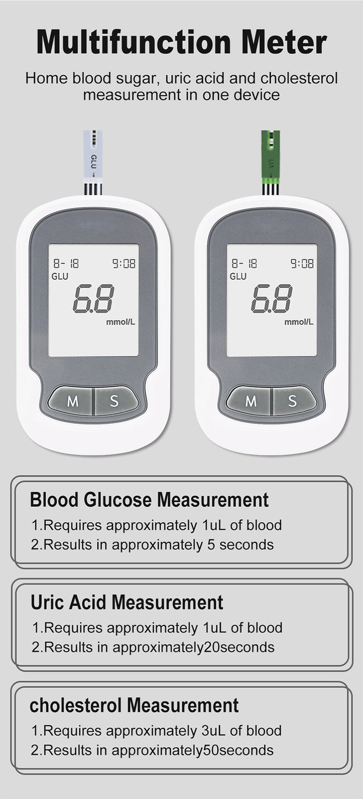 "Portable cholesterol test kit for home use; compact device with test strips and lancets for easy heart health monitoring."
