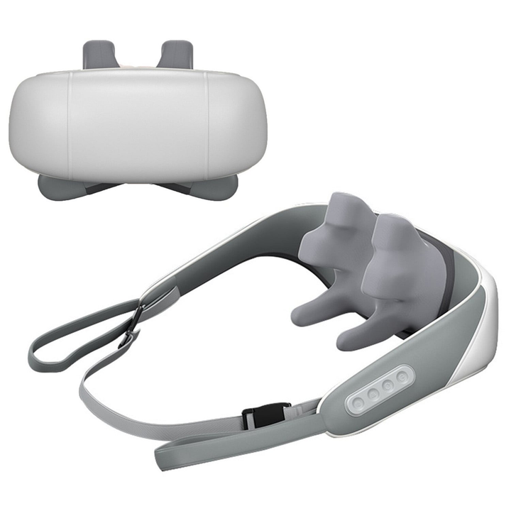 Portable neck and shoulder heat massager, deep-kneading, adjustable heat, lightweight, versatile use for relaxation.