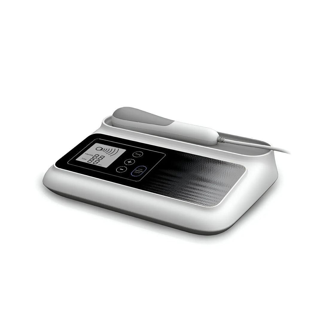 "Portable ultrasound therapy device for pain relief with sleek design, ideal for muscle recovery, home use, and travel."