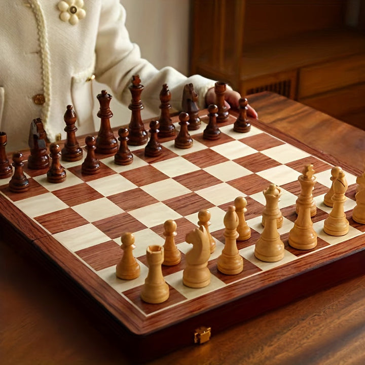 Premium Wooden Chess Set with classic design, crafted from solid wood, featuring rich details and timeless elegance.