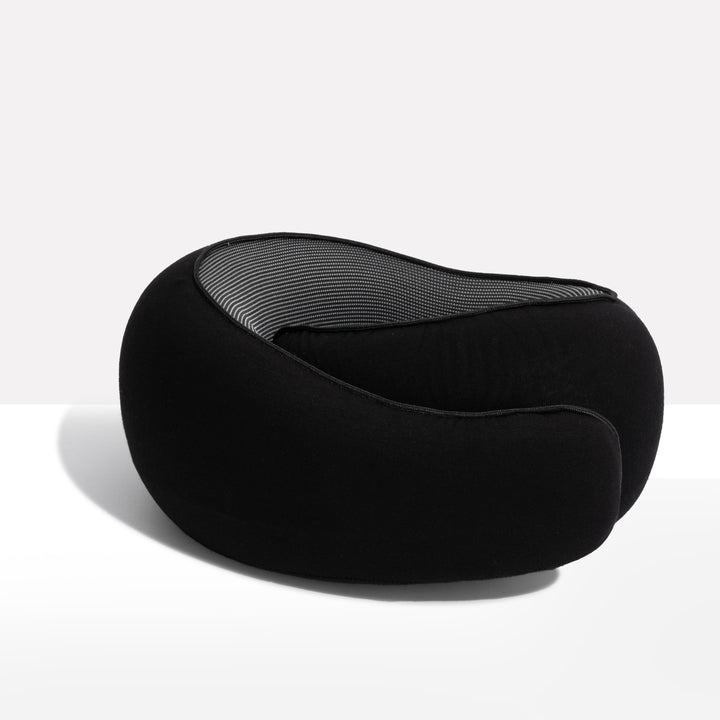"Premium memory foam travel pillow, ergonomic neck support, sleek design, ideal for unisex comfort on-the-go."