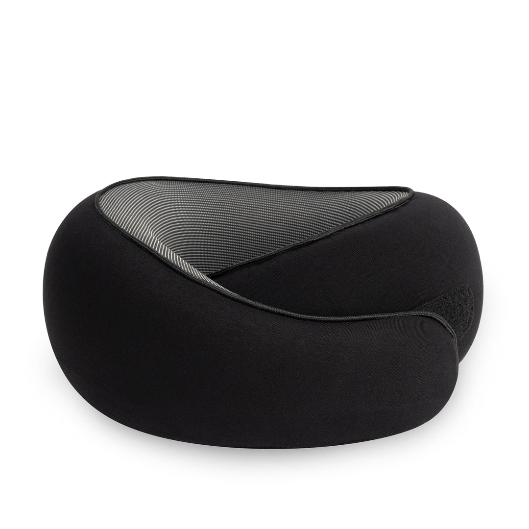 "Premium memory foam travel pillow, ergonomic neck support, sleek design, ideal for unisex comfort on-the-go."