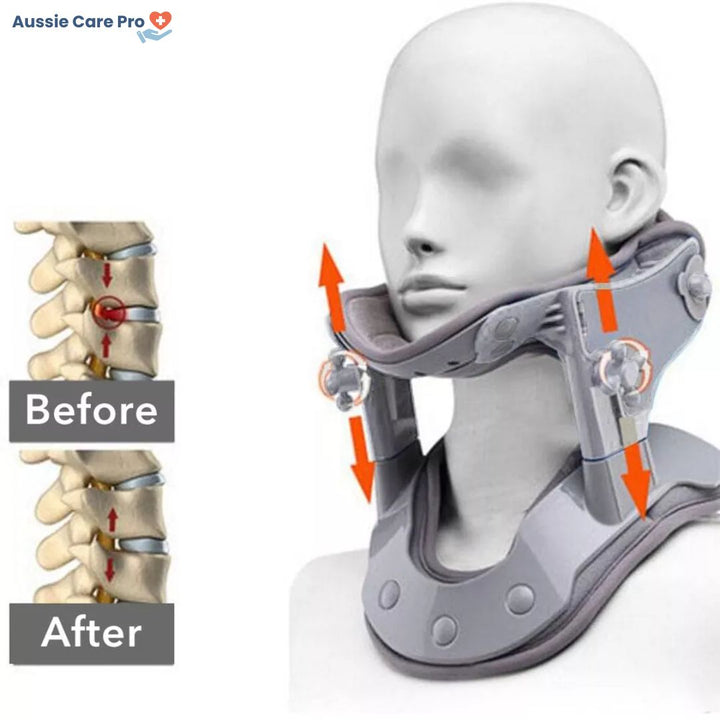 "Professional neck traction device with heat therapy, ergonomic design, supports neck posture, promotes relaxation and pain r
