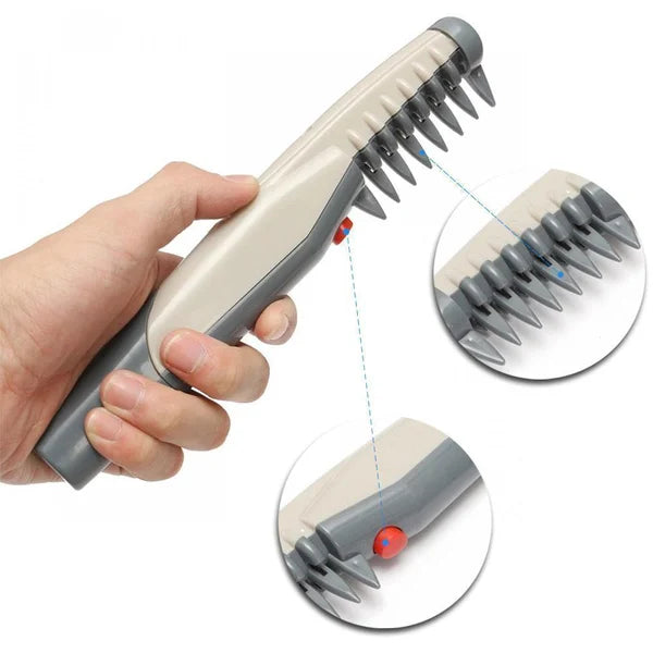 "Quiet wireless pet grooming trimmer for dogs and cats, featuring sleek design and rounded cutting heads for safe use."