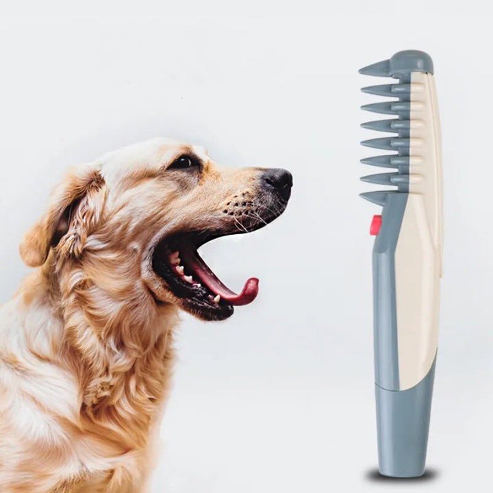 "Quiet wireless pet grooming trimmer for dogs and cats, featuring sleek design and rounded cutting heads for safe use."