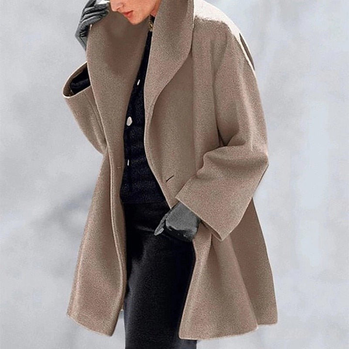 Red women’s wool coat with wide collar, A-line silhouette, perfect for winter, chic and warm, stylish outerwear.