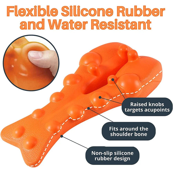 "RelaxTherapy neck and shoulder massager for pain relief, ergonomic design in high-quality materials, perfect for tension eas